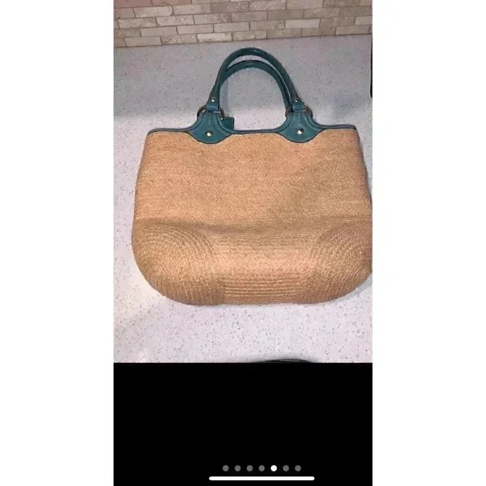 Teal accent straw coach‎ purse BH